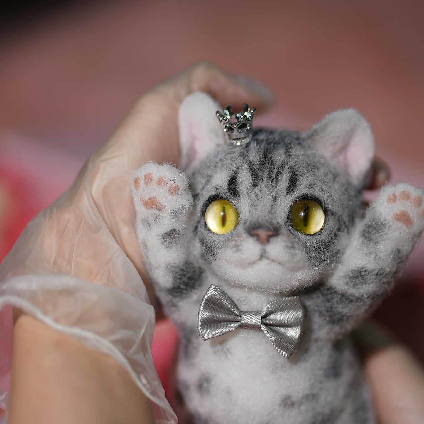 B03:  Majestic Gray Prince Squishy Kitty with Bow